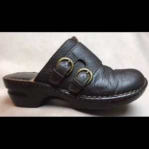 Women’s Born Brown Leather Monk Strap Clogs Mules
